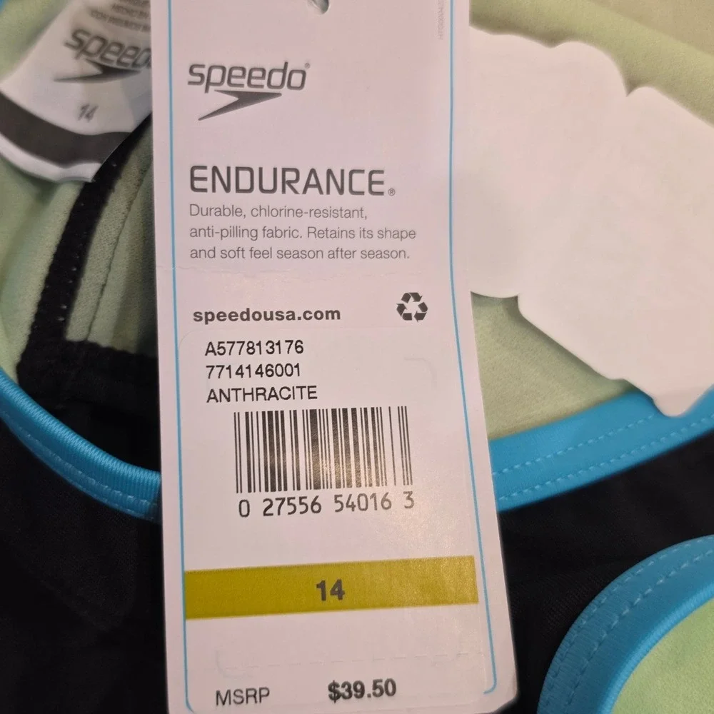 Speedo Kids One Piece‎ Swimsuit Anthracite Colorblock Endurance 14
